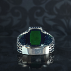 Turkish Handmade Emerald Stone Green Color 925 Silver Men Ring