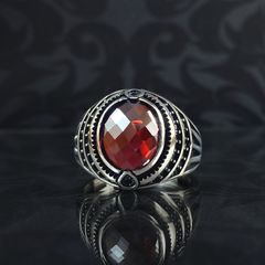 Red Ruby Gemstone 925 Sterling Silver Men Handmade Minimalist Ring