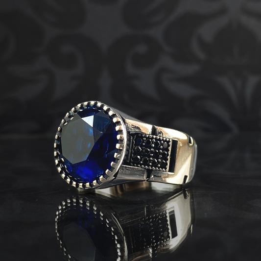 Sapphire Gemstone 925 Sterling Silver Men Handmade Ring