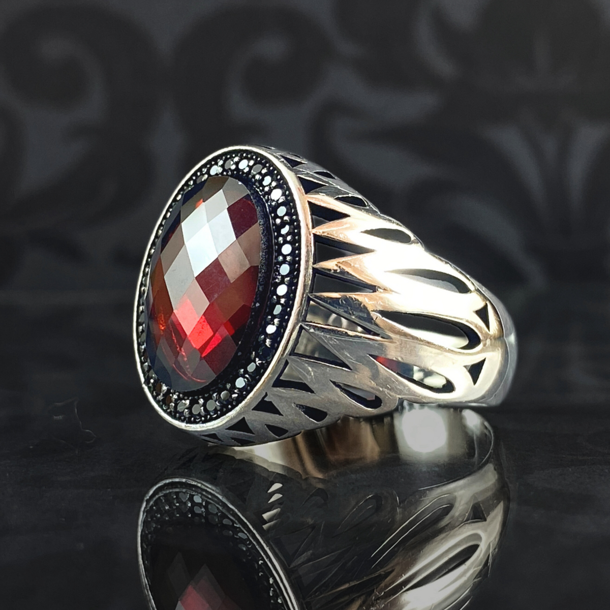 Ruby Stone 925 Sterling Silver Men Red Ring