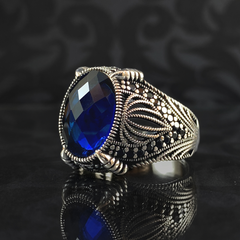 Sapphire Gemstone 925 Sterling Silver Men Ring