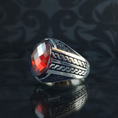 925 Sterling Silver Men Handmade Red Ruby Ring