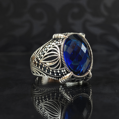 Sapphire Gemstone 925 Sterling Silver Men Ring