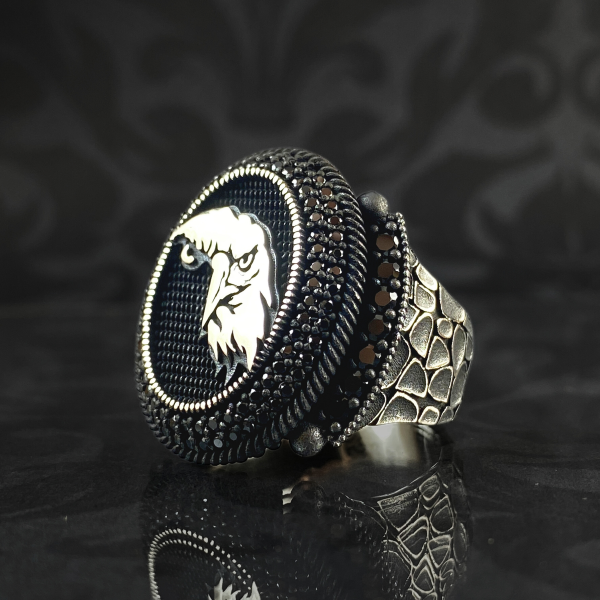 Angry Eagşe 925 Sterling Silver Men Large Ring