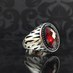 Ruby Stone 925 Sterling Silver Men Red Ring