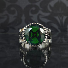 Round Emerald Gemstone 925 Sterling Silver Ring