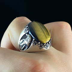 Brown Tiger Eye Stone 925 Sterling Silver Men Handmade Ring