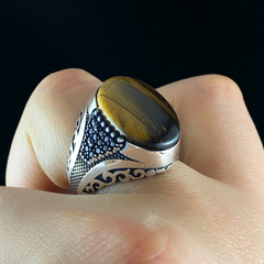 Brown Tiger Eye Stone 925 Sterling Silver Men Handmade Ring