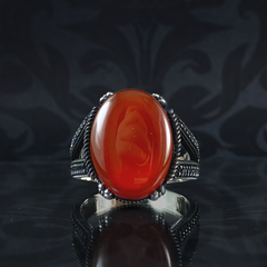 Red Agate Stone 925 Sterling Silver Men Ring