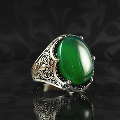 Green Agate Gemstone 925 Solid Silver Men Handmade Ring