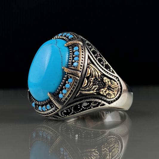 Oval Turquoise Gemstone 925 Sterling Silver Men Ring