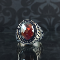 Ruby Stone 925 Sterling Silver Men Red Ring