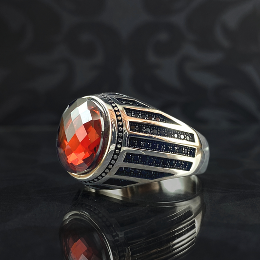 Men Handmade Pinky Red Stone Ruby 925 Silver Ring