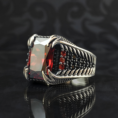 Red Ruby Stone 925 Sterling Silver Men Ring