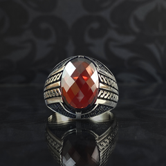 925 Sterling Silver Men Handmade Red Ruby Ring