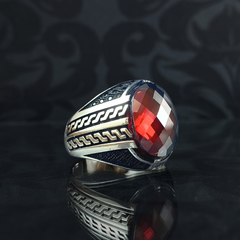 925 Sterling Silver Men Handmade Red Ruby Ring