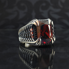 Red Ruby Stone 925 Sterling Silver Men Ring