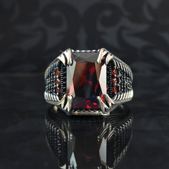 Red Ruby Stone 925 Sterling Silver Men Ring