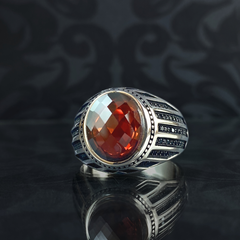 Men Handmade Pinky Red Stone Ruby 925 Silver Ring