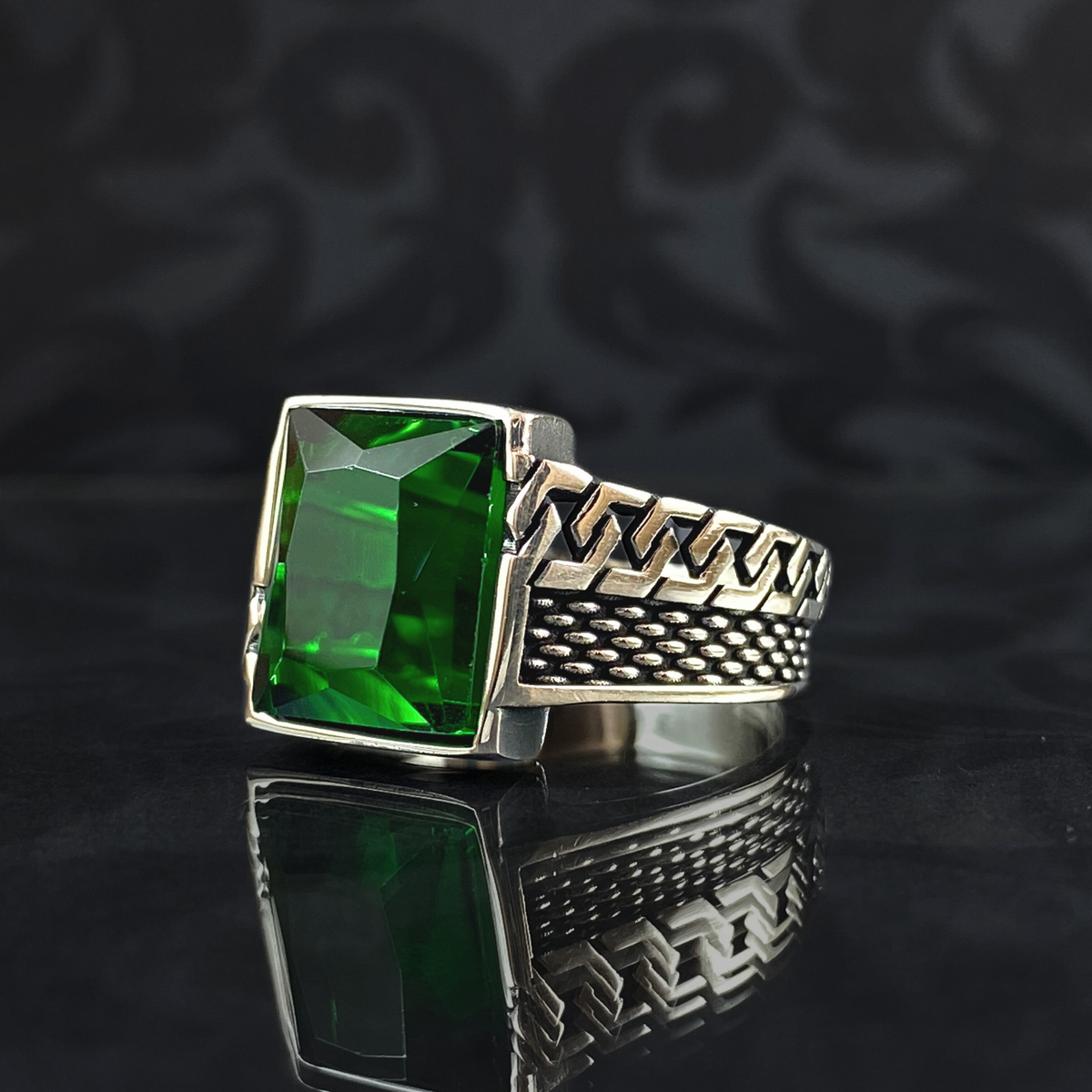 Green Emerald Gemstone 925 Solid Silver Men Ring