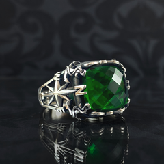 Emerald Gemstone 925 Sterling Silver Men Handmade Ring