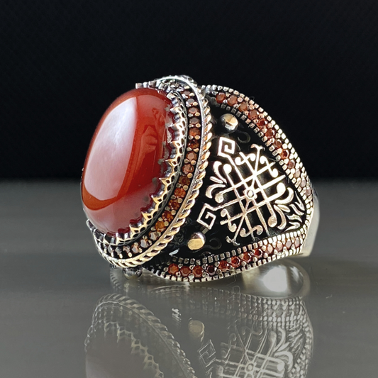 Red Agate 925 Sterling Silver Men Handmade Ring