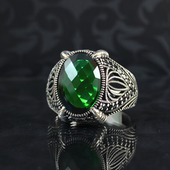 Green Emerald Stone 925 Solid Silver Men Ring