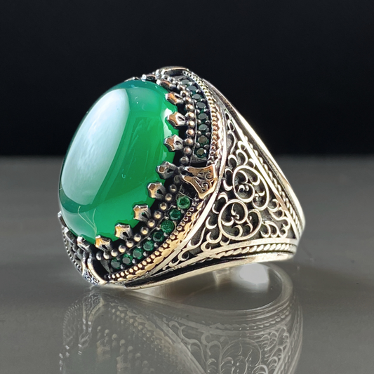 Green Agate Gemstone 925 Sterling Silver Men Ring