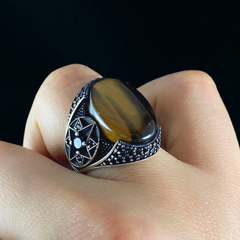 Brown Tiger Eye Stone 925 Solid Silver Men Handmade Ring