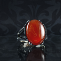 Red Agate Stone 925 Sterling Silver Men Ring