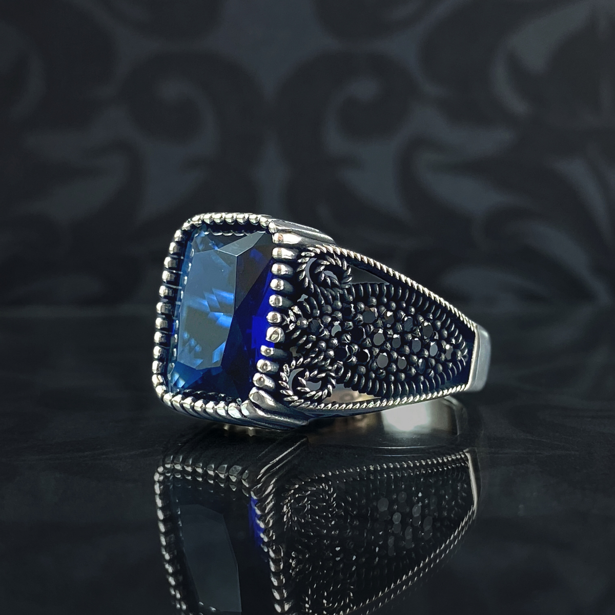 Sapphire Gemstone 925 Sterling Silver Men Ring