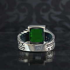 Green Emerald Gemstone 925 Solid Silver Men Ring