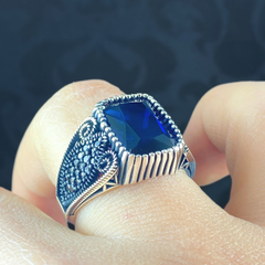 Sapphire Gemstone 925 Sterling Silver Men Ring