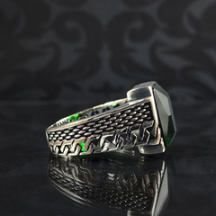 Green Emerald Gemstone 925 Solid Silver Men Ring