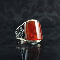 Men Handmade 925 Silver Agate Stone Ring