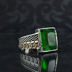 Green Emerald Gemstone 925 Solid Silver Men Ring