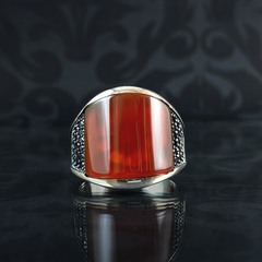 Men Handmade 925 Silver Agate Stone Ring