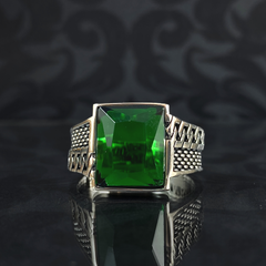 Green Emerald Gemstone 925 Solid Silver Men Ring