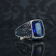 Sapphire Gemstone 925 Sterling Silver Men Ring