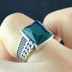 Green Emerald Gemstone 925 Solid Silver Men Ring