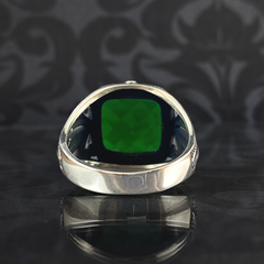 Green Emerald Stone 925 Sterling Silver Men Handmade Ring