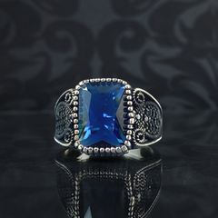 Sapphire Gemstone 925 Sterling Silver Men Ring