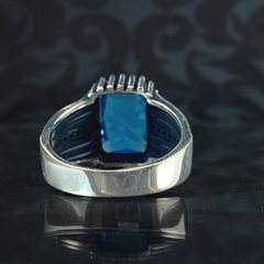 Aquamarine Blue Stone 925 Sterling Silver Men Handmade Ring