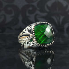 Green Emerald Stone 925 Sterling Silver Men Handmade Ring