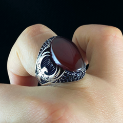 Phoenix Red 925 Silver Men Gemstone Ring