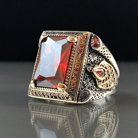 Classic Red Ruby Stone 925 Sterling Silver Handmade Men Ring