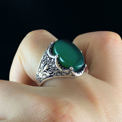 Green Agate Gemstone 925 Solid Silver Men Handmade Ring