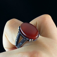 Red Agate Stone 925 Sterling Silver Men Ring