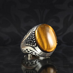 Brown Tiger Eye Stone 925 Sterling Silver Men Handmade Ring