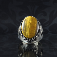 Brown Tiger Eye Stone 925 Sterling Silver Men Handmade Ring